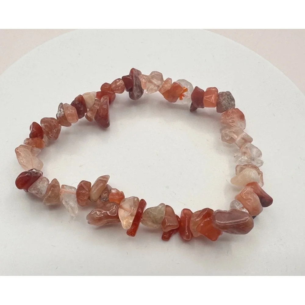 Vintage‎ 90s Carnelian Chip Beaded Stretch Bracelet Unisex Classic Jewelry